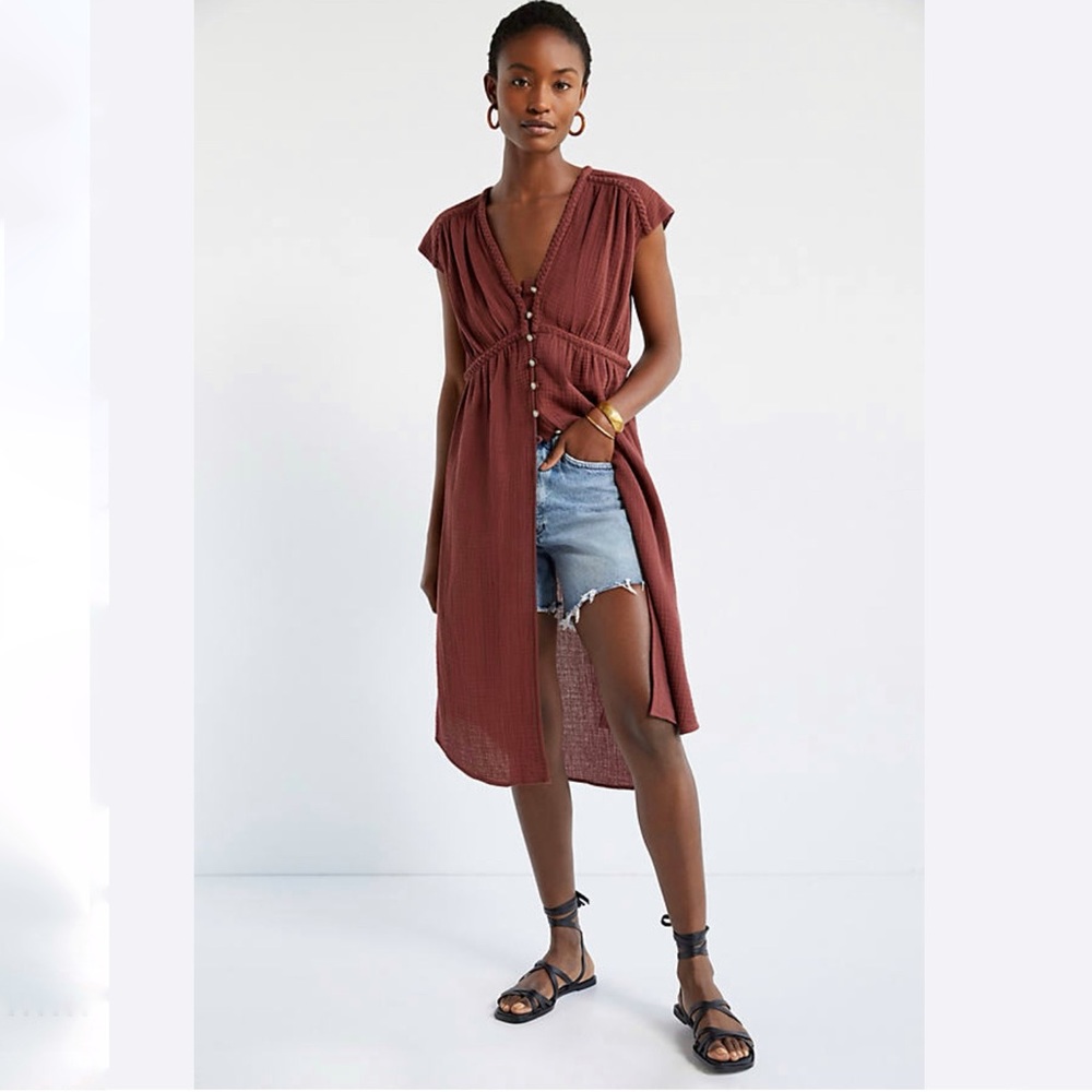 Anthropologie gauzy tunic button down